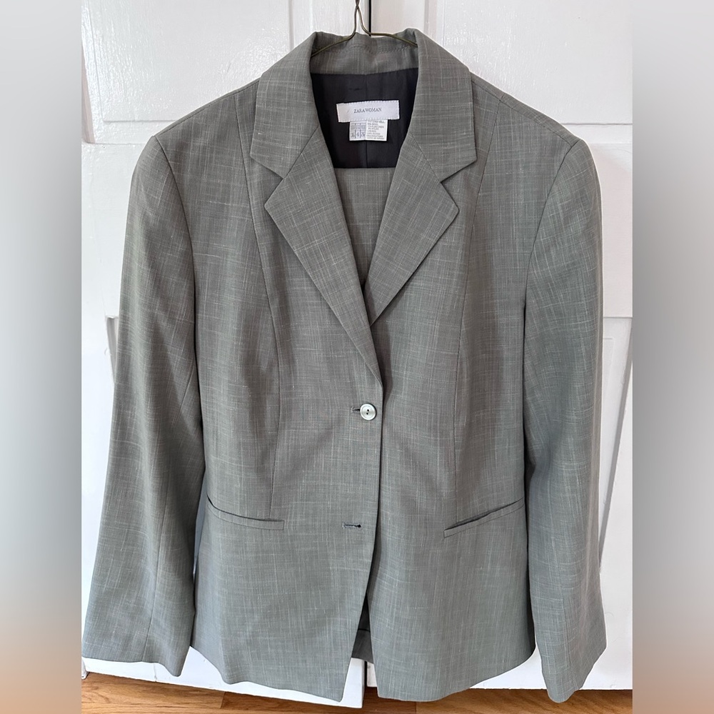 Zara Woman Light Gray Wool Pant Suit